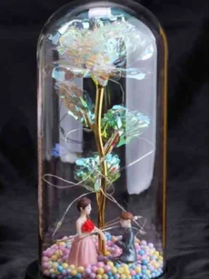 Rose artificielle dans cloche couple mariage